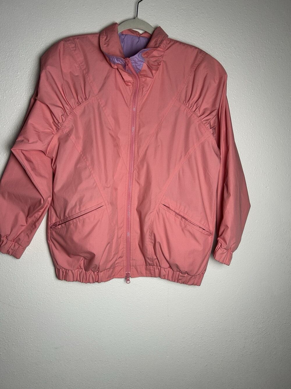 vtg 80s LONDON FOG Zip Bomber Jacket Pink Coral Streetwear Pockets Lined Size XS